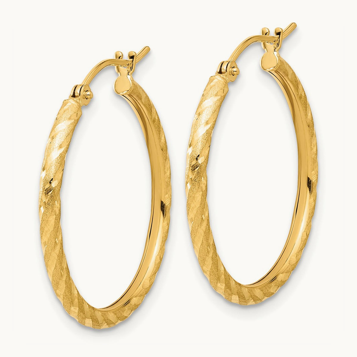 Polished and Satin Diamond-cut Hoop Earrings — 14K Yellow Gold