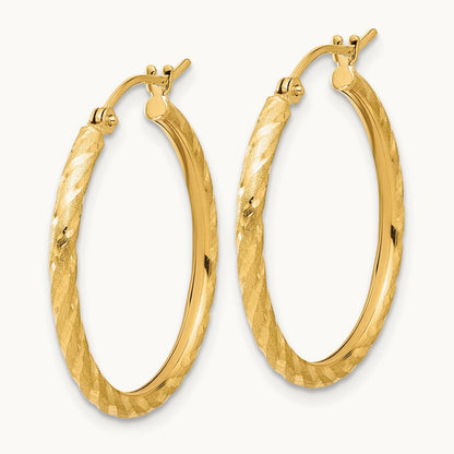Polished and Satin Diamond-cut Hoop Earrings — 14K Yellow Gold