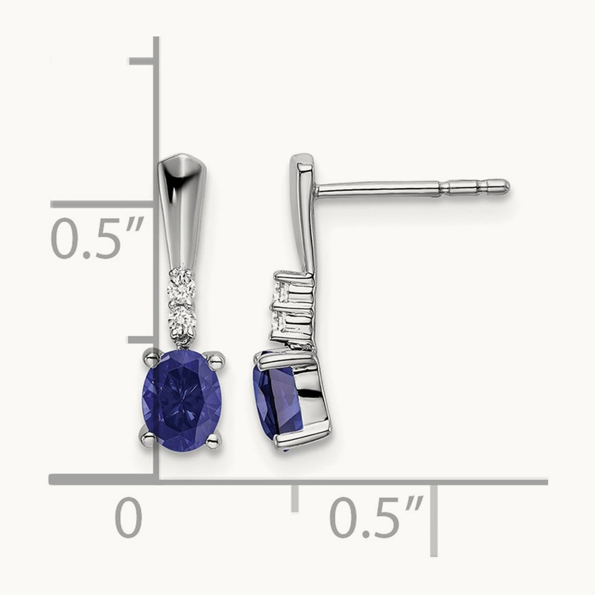 Oval Created Sapphire and Diamond Dangle Earrings — 14K White Gold