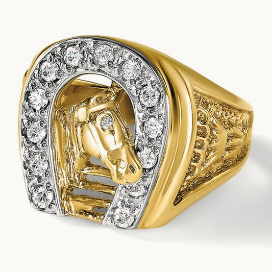 IBGoodman Men's Horse and Horseshoe Diamond Complete Ring, 14K Two-tone