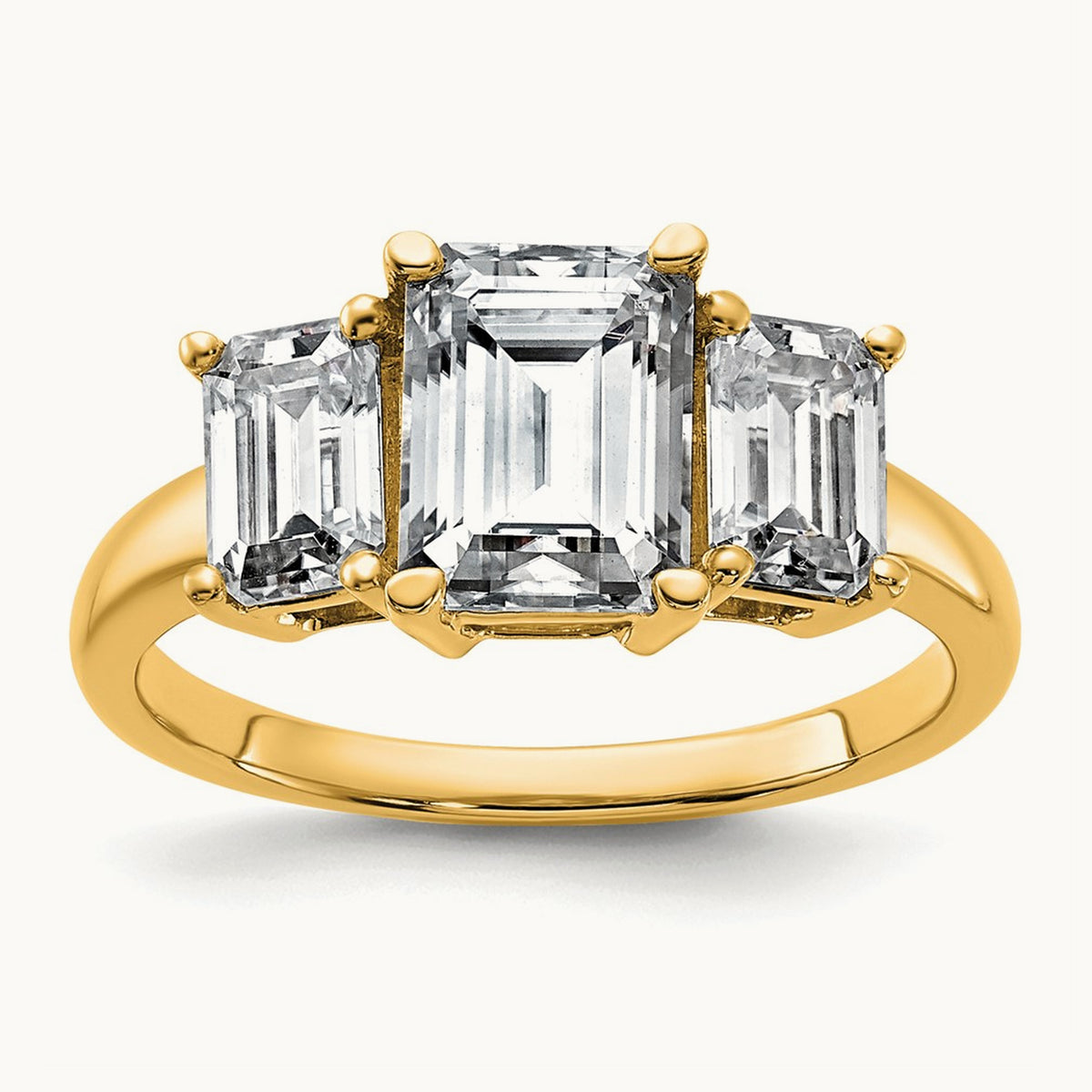 Emerald 3 Stone Engagement Ring, 1.50-4.25 ct tw Lab-Grown Diamond — 1 1/2 ct, 14K Yellow Gold