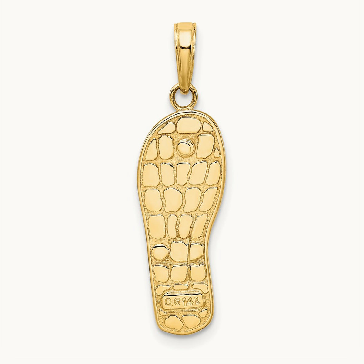 Rhodium 3D Enameled Flowers On Green Flip Flop Pendant, 14K