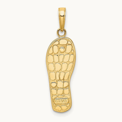 Rhodium 3D Enameled Flowers On Green Flip Flop Pendant, 14K