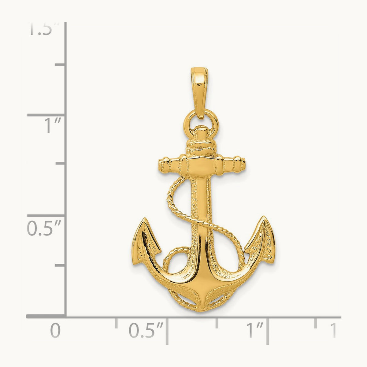 Anchor with Rope Pendant — 14K Yellow Gold, 33mm