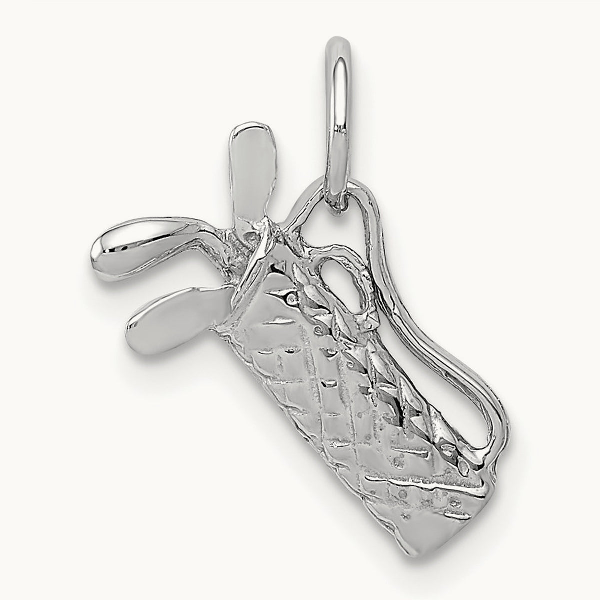 Solid Polished 3-D Golf Bag/Clubs Charm, 14K White Gold