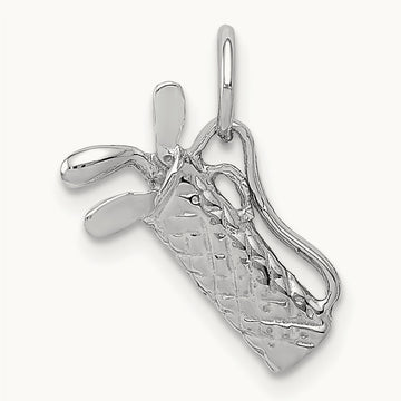Solid Polished 3-D Golf Bag/Clubs Charm, 14K White Gold