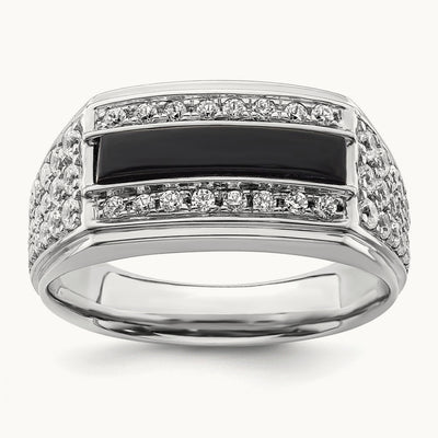 Onyx Men's Ring, 1.00 ct tw Lab-Grown Diamond