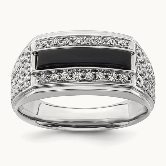 Onyx Men's Ring, 1.00 ct tw Lab-Grown Diamond