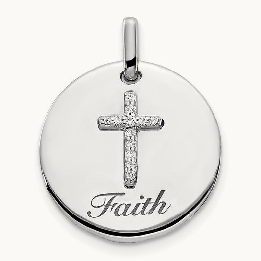 Diamond Cross Faith Pendant, 14K White Gold