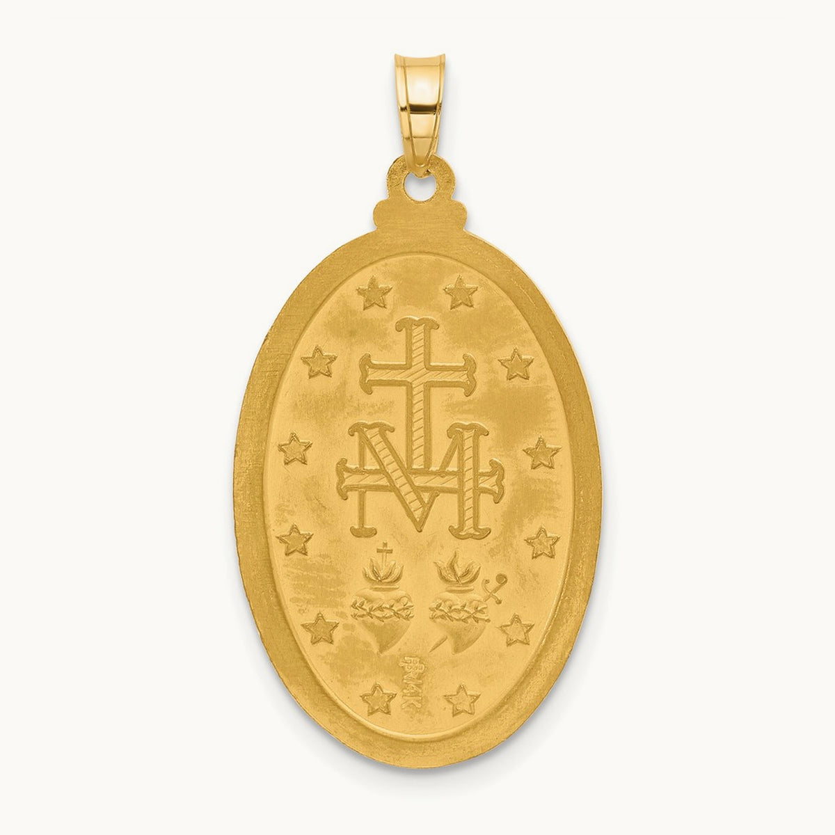 Satin and Polished Miraculous Medal Solid Oval Pendant — 33mm