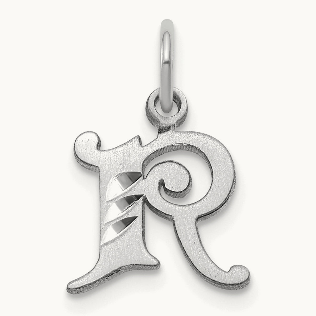 Diamond-cut Initial Charm — 14K White Gold, R
