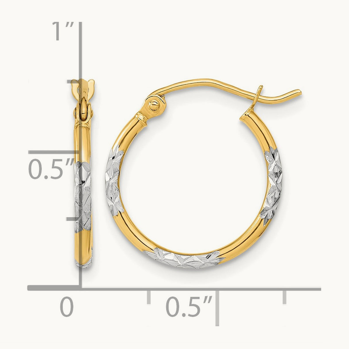 w/ White Rhodium Diamond Cut Hoop Earrings, 14K