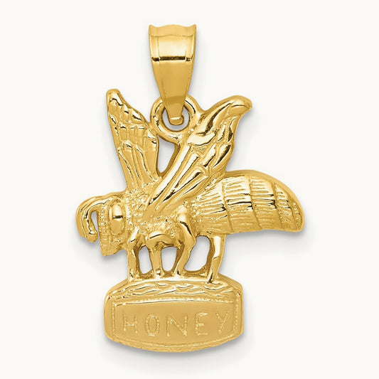 Bee on HONEY Jar Pendant, 14K