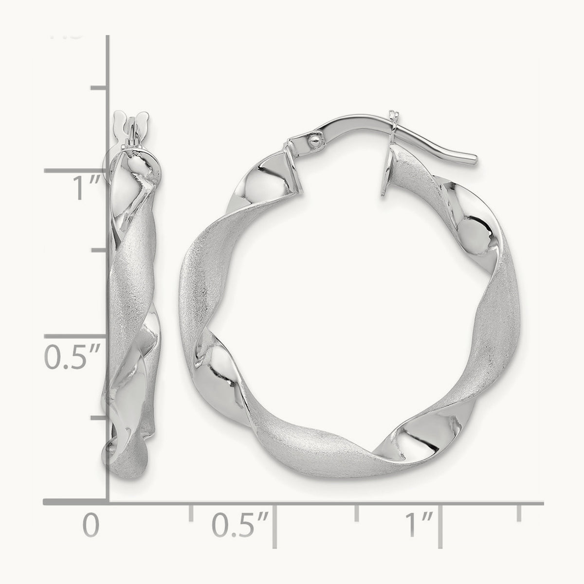 Polished and Brushed Twisted Hoop Earrings — 14K White Gold, 26.5mm