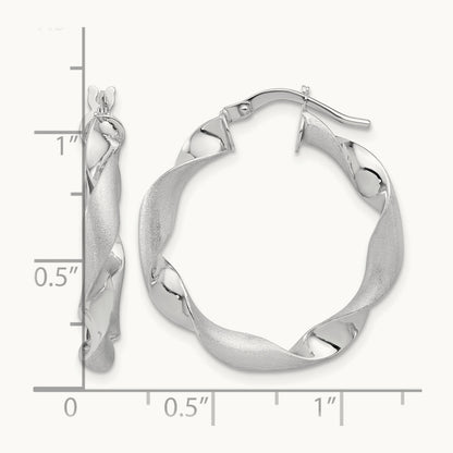 Polished and Brushed Twisted Hoop Earrings — 14K White Gold, 26.5mm
