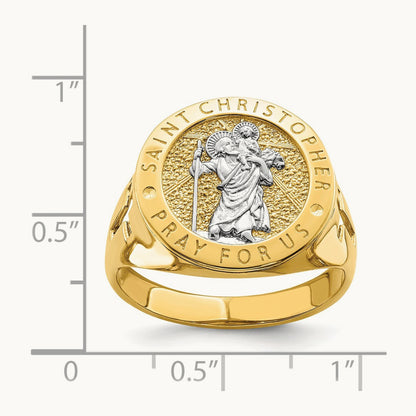 w/Rhodium Saint Christopher Ring, 14K