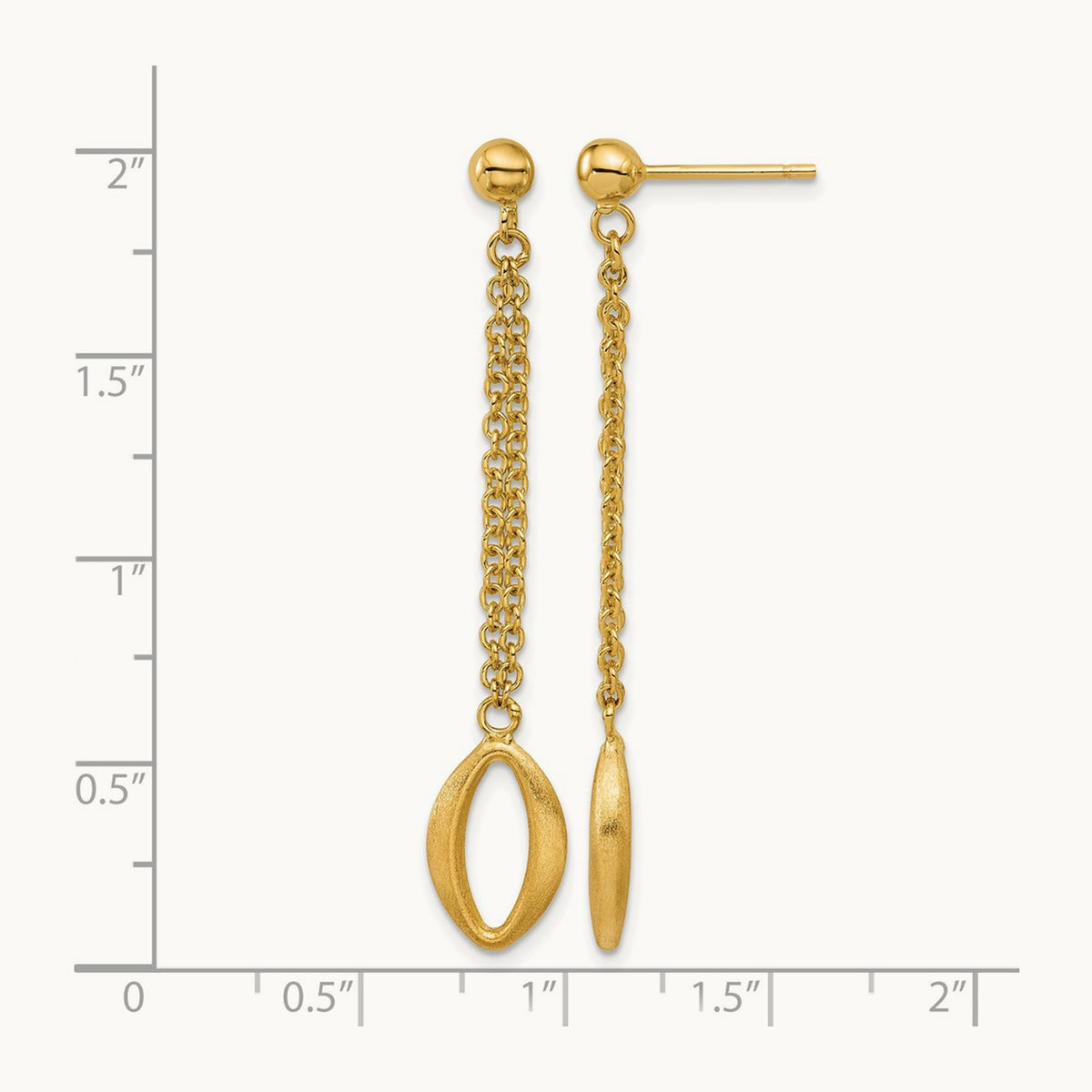 Polished and Brushed Navette Link Post Dangle Earrings, 14K — Leslie's