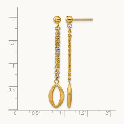 Polished and Brushed Navette Link Post Dangle Earrings, 14K — Leslie's