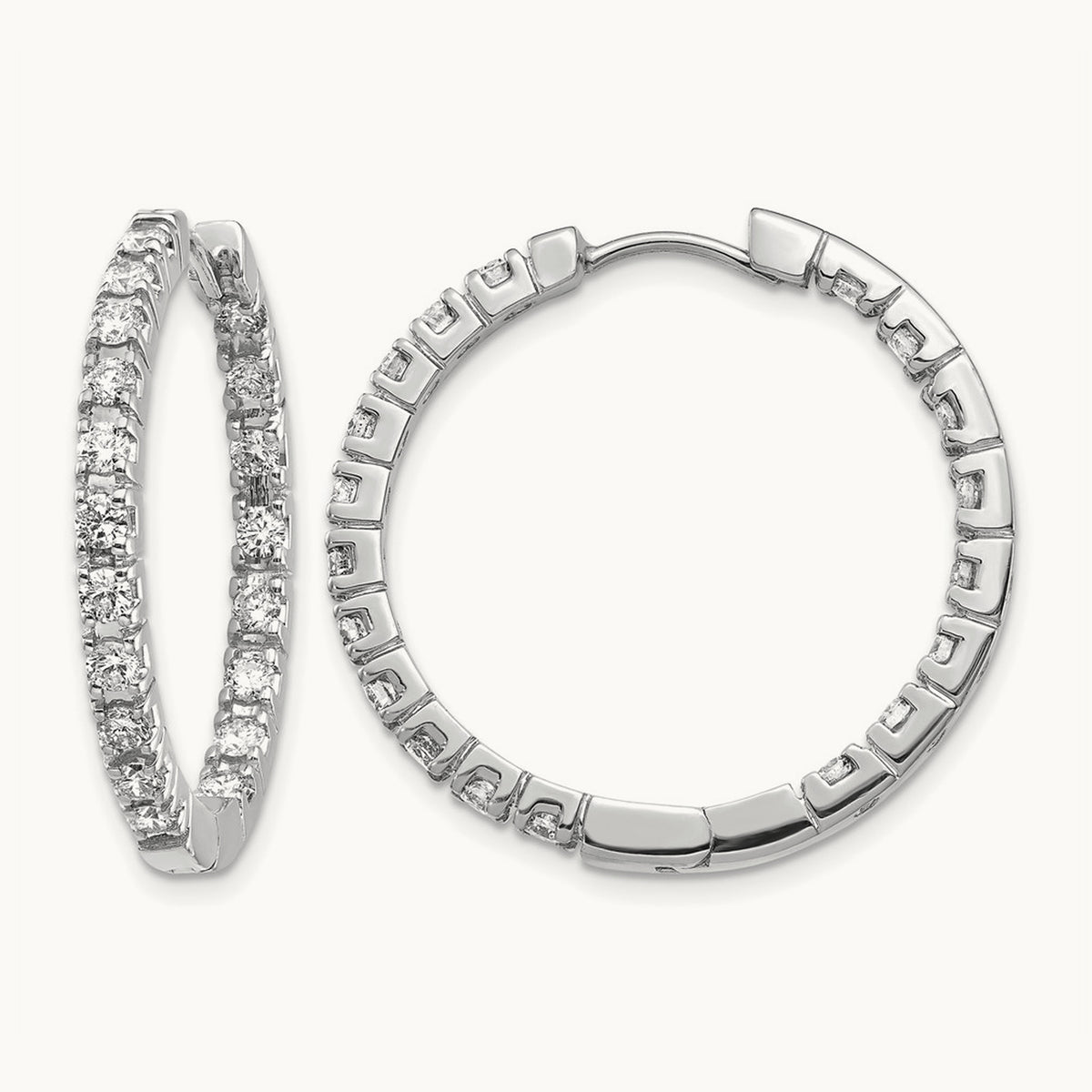 VS Diamond Hinged Hoop Earrings, 14K White Gold