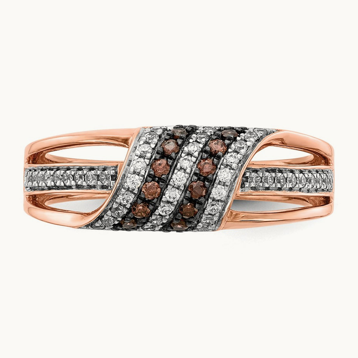 White and Champagne Diamond Ring, 14K Rose Gold