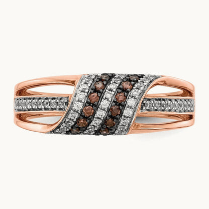White and Champagne Diamond Ring, 14K Rose Gold