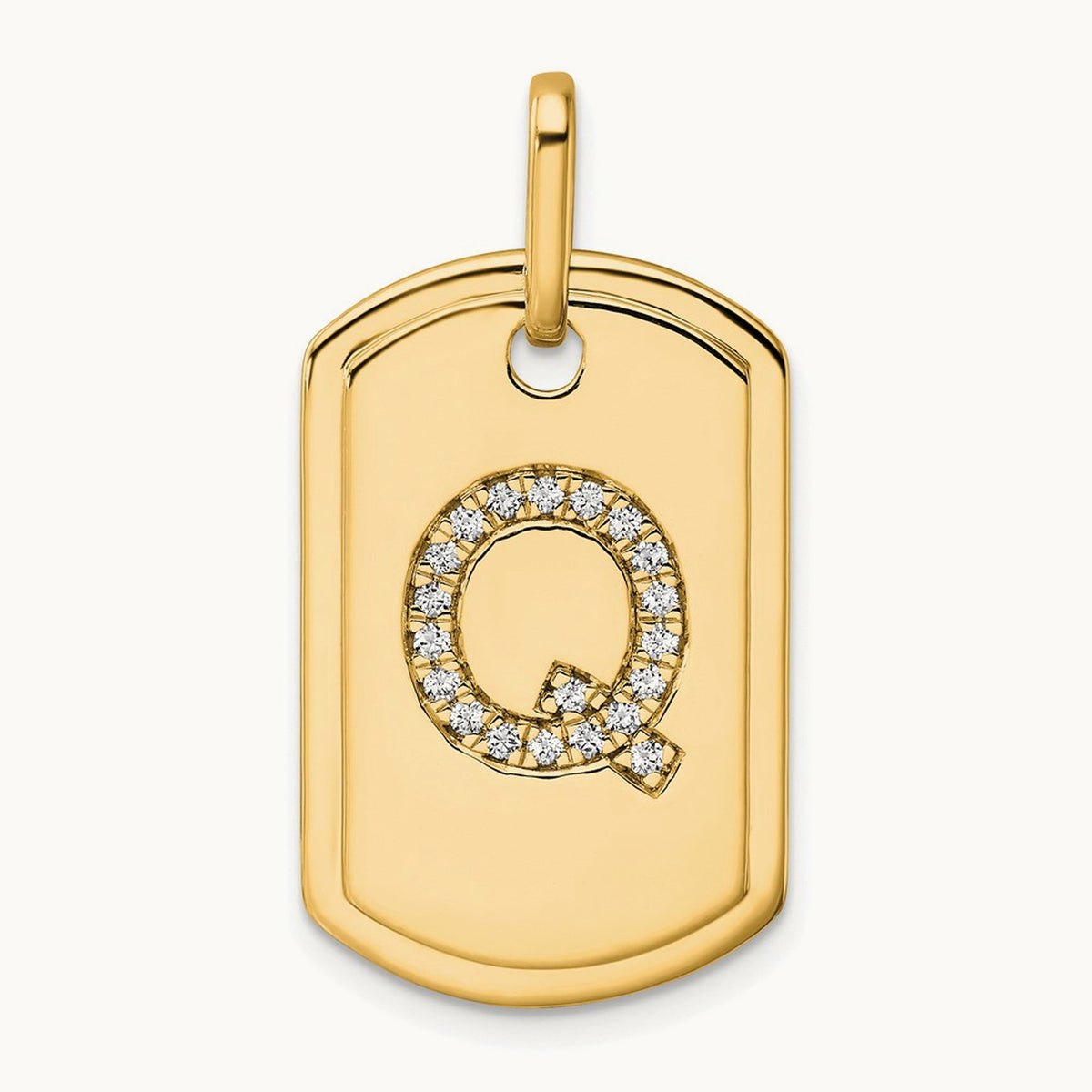Diamond Dog Tag Charm — 14K Yellow Gold, Q