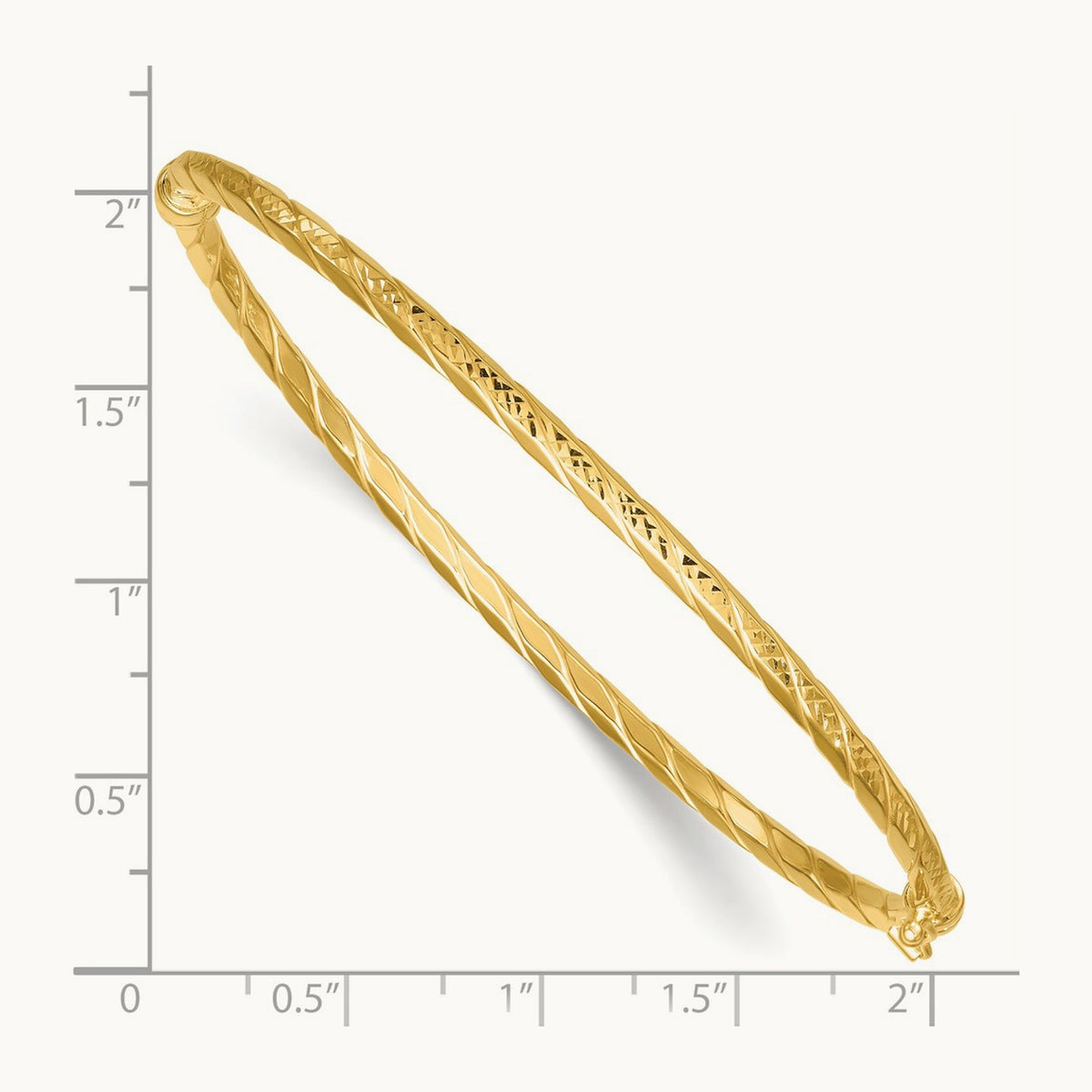 Polished and Diamond-cut Twisted Hinged Bangle, 14K