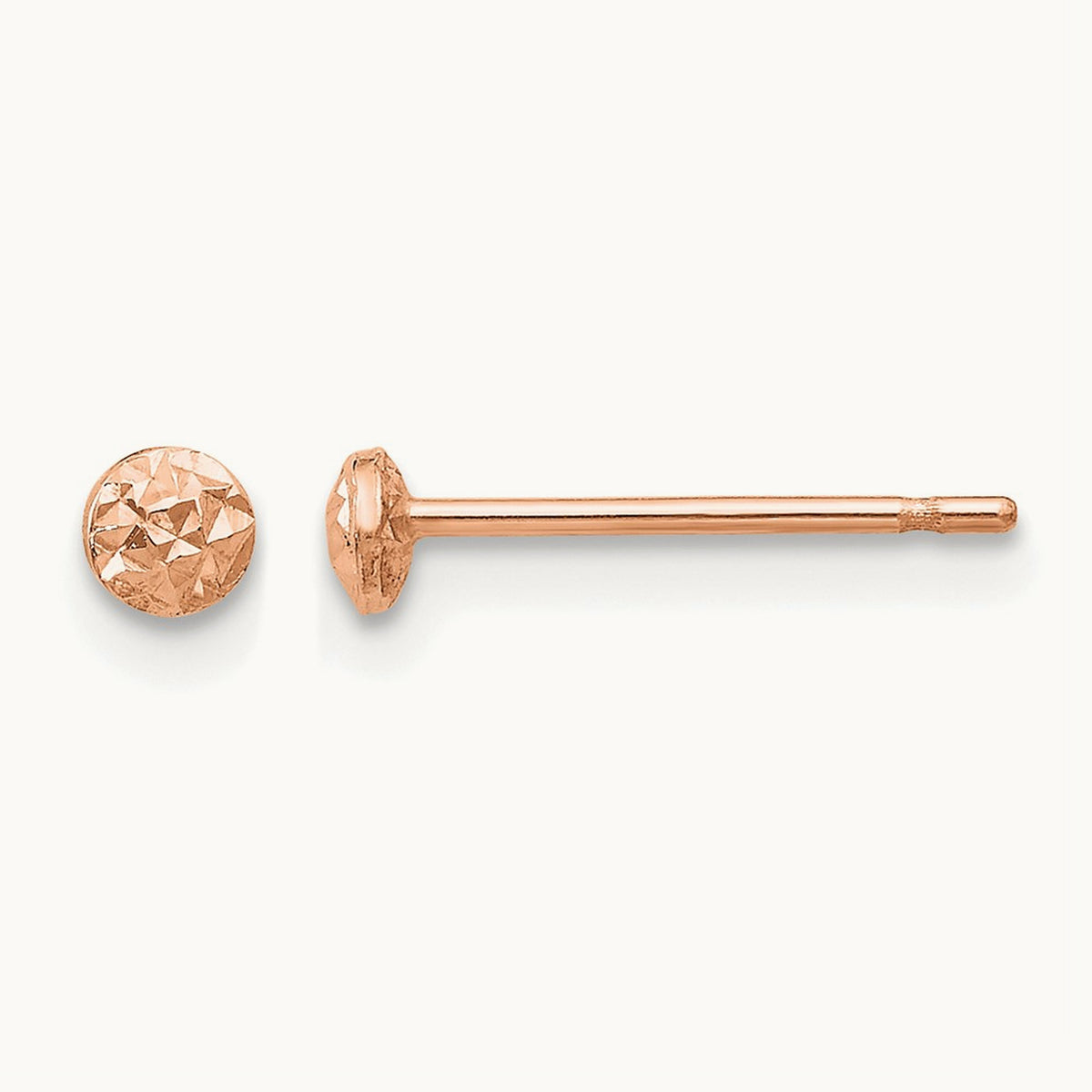 Puff Circle Stud Earrings — 14K Rose Gold, 3mm