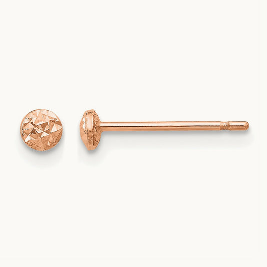 Puff Circle Stud Earrings — 14K Rose Gold, 3mm
