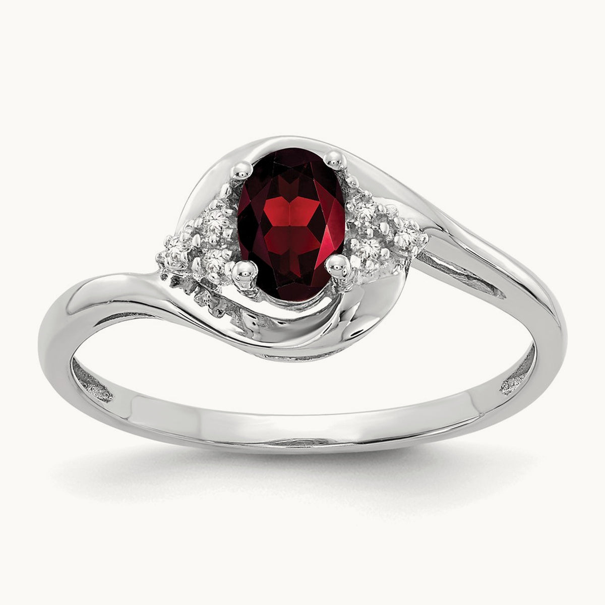 Garnet and Diamond Ring — 14K White Gold