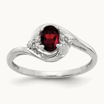 Garnet and Diamond Ring — 14K White Gold