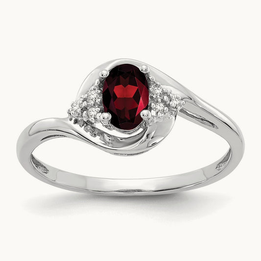 Garnet and Diamond Ring — 14K White Gold