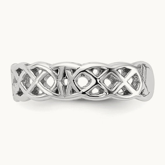 Polished w/ Design Toe Ring, 14K White Gold