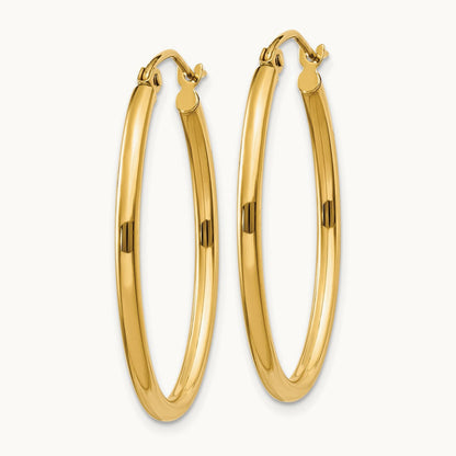Oval Polished Hoop Earring, 14K