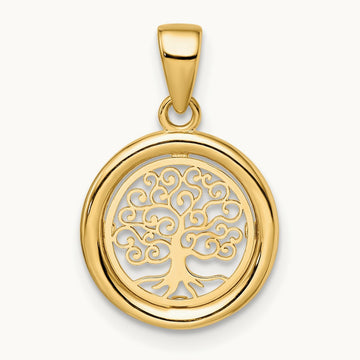 Polished Tree of Life Circle Pendant, 14K