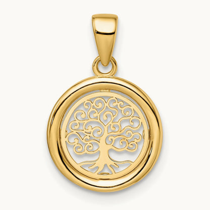 Polished Tree of Life Circle Pendant, 14K
