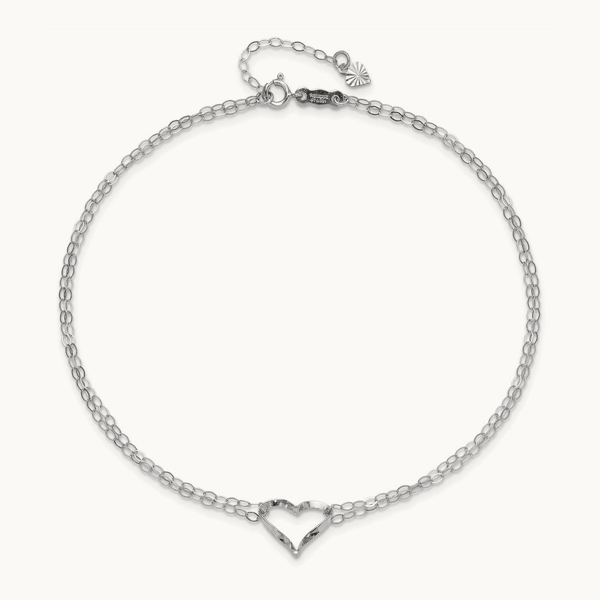 Double Strand Heart 10in Plus 1in extension Anklet — 14K White Gold
