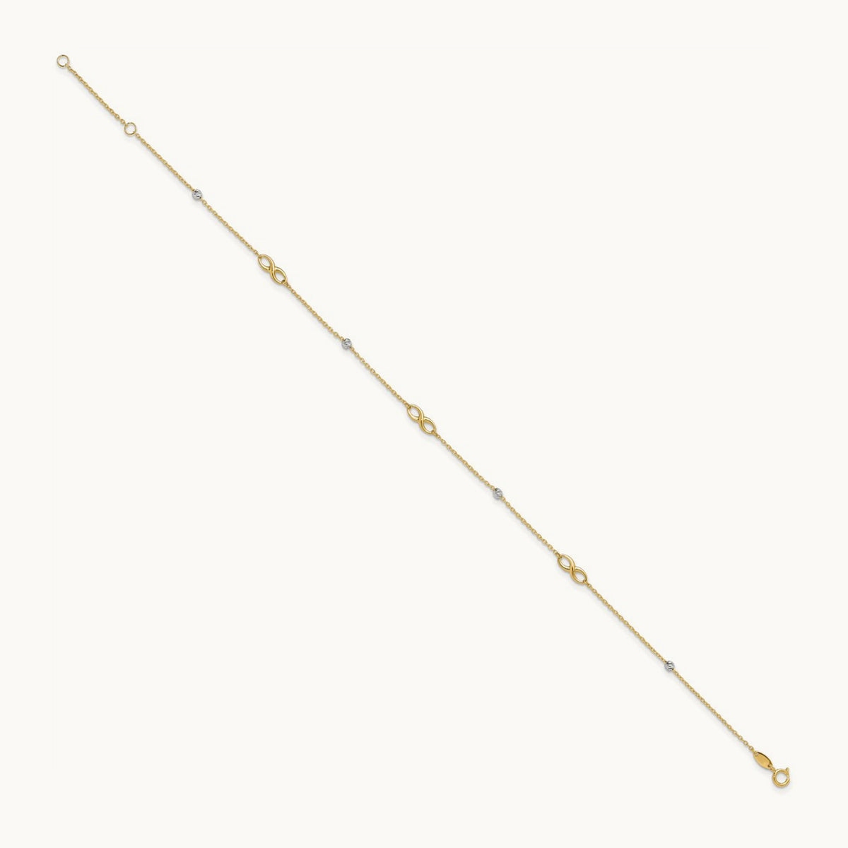 Diamond-cut Beads and Infinity 10in Plus 1in ext. Anklet, 14K Two-tone