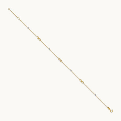 Diamond-cut Beads and Infinity 10in Plus 1in ext. Anklet, 14K Two-tone