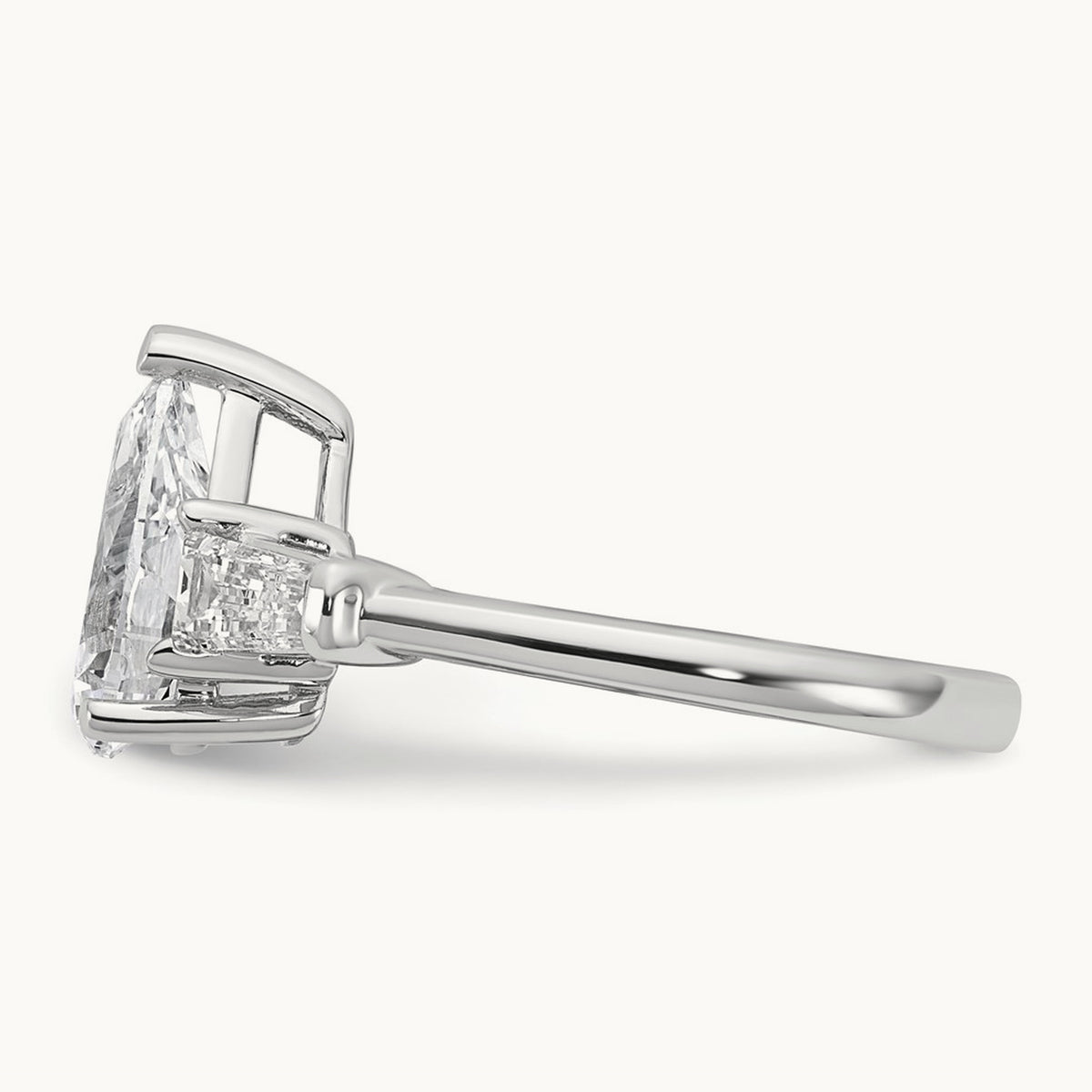 Pear/Baguette Engagement Ring — 14K White Gold, 2 5/8 ct, 7