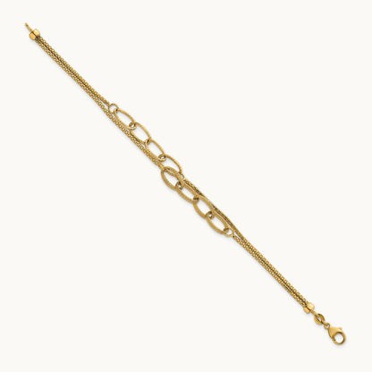 Polished and Textured Woven 2 Strand Bracelet, 14K