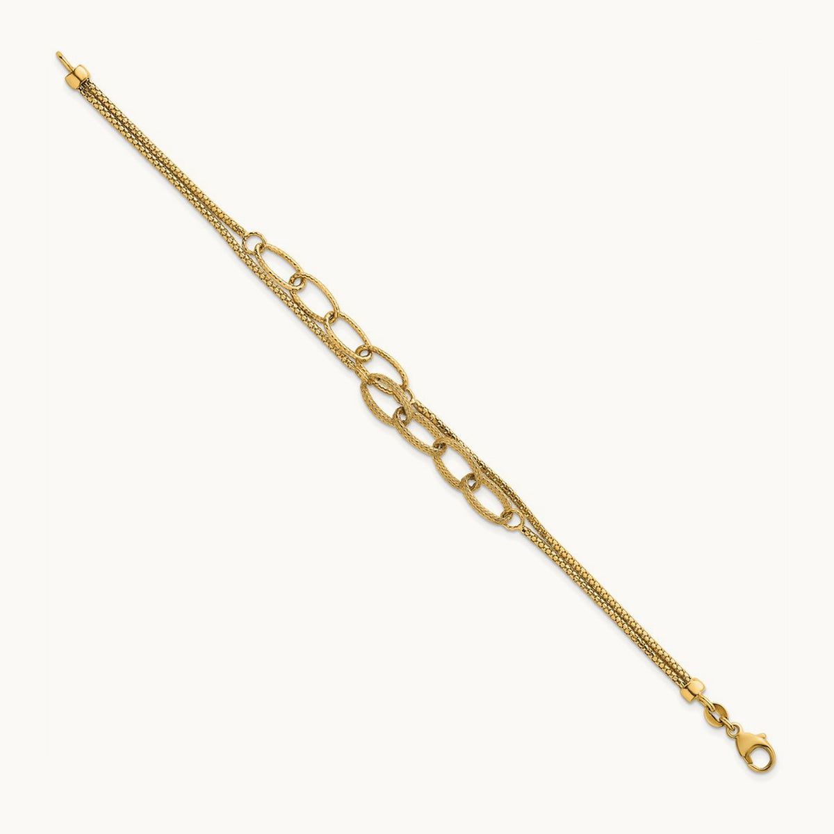 Polished and Textured Woven 2 Strand Bracelet, 14K