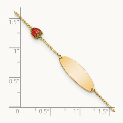 Enameled Strawberry Baby ID 5.5in w/.5 in Ext Bracelet, 14K