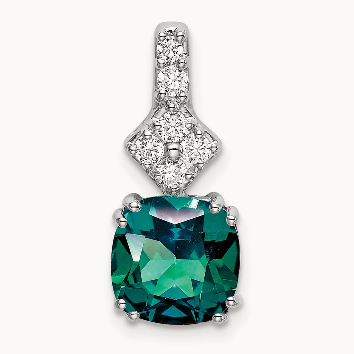 Created Alexandrite Pendant, 0.20 ct tw Lab-Grown Diamond — 14K White Gold