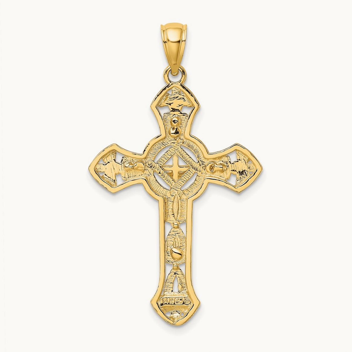 Textured Crucifix W/ Arrow Charm, 14K