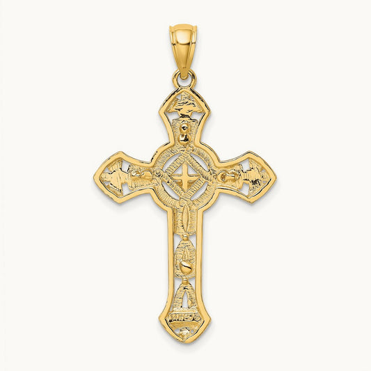 Textured Crucifix W/ Arrow Charm, 14K