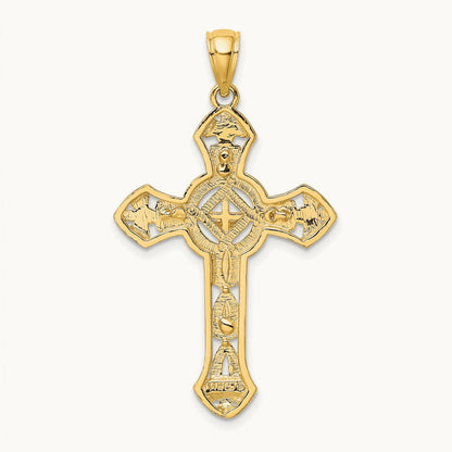 Textured Crucifix W/ Arrow Charm, 14K