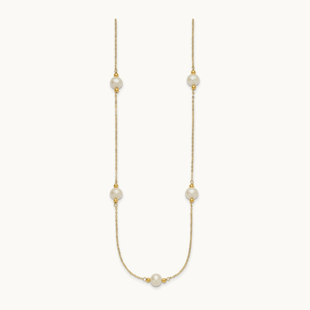 8- Near-round White FWC Pearl 5 Station 18in Necklace, 9mm, 14K
