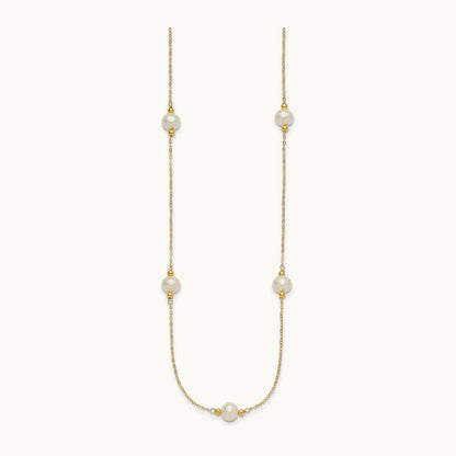 8- Near-round White FWC Pearl 5 Station 18in Necklace, 9mm, 14K