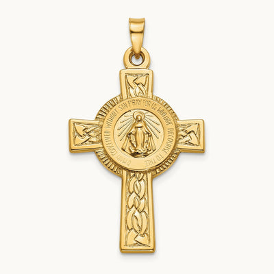 Cross with Miraculous Medal Pendant, 14K